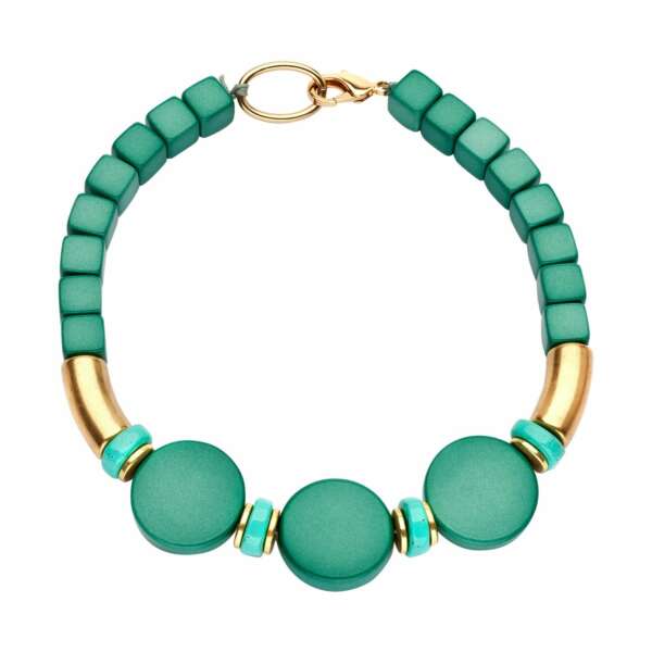 Beaded single necklace green disks - Souvenirs de Pomme
