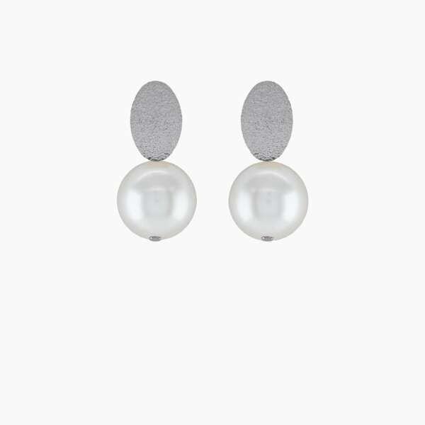 Bridal earring silver leaf pearl - Souvenirs de Pomme