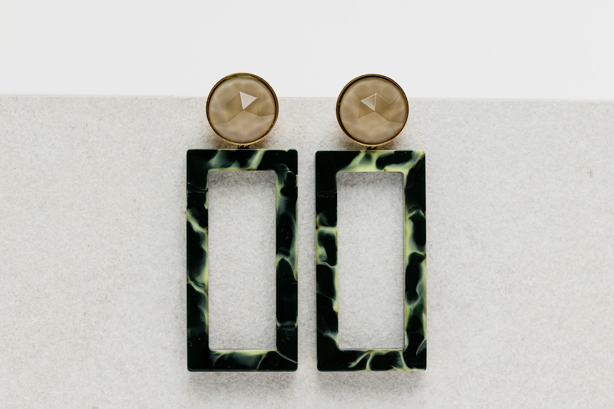 Mary large green marble earring