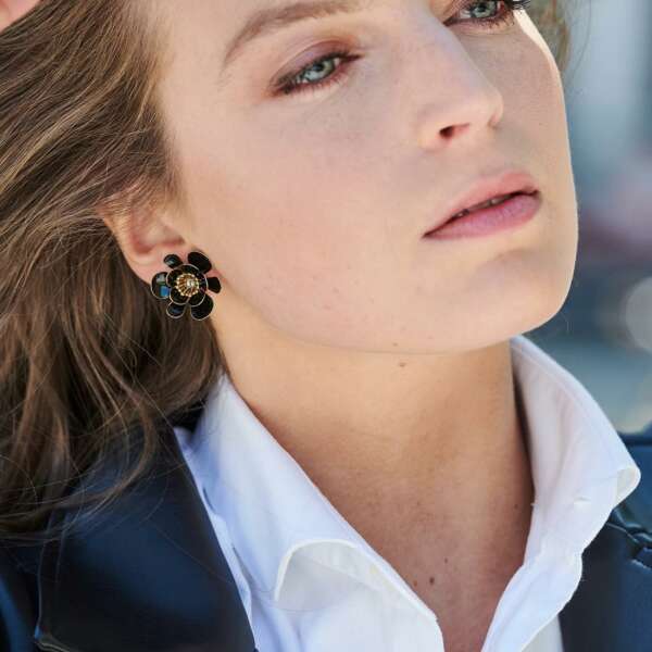 Gina shortie large black earrings - Souvenirs de Pomme