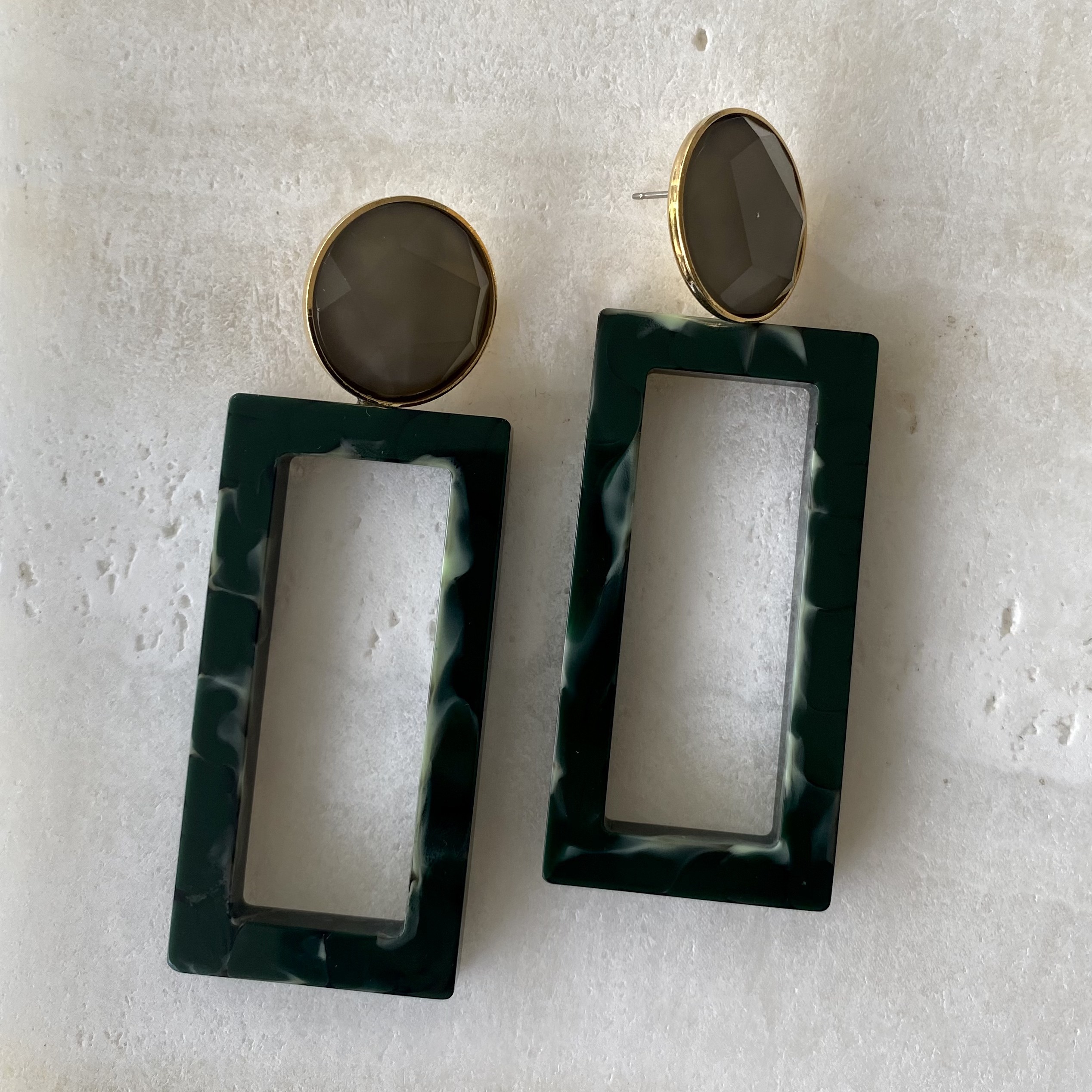 Mary large green marble earring