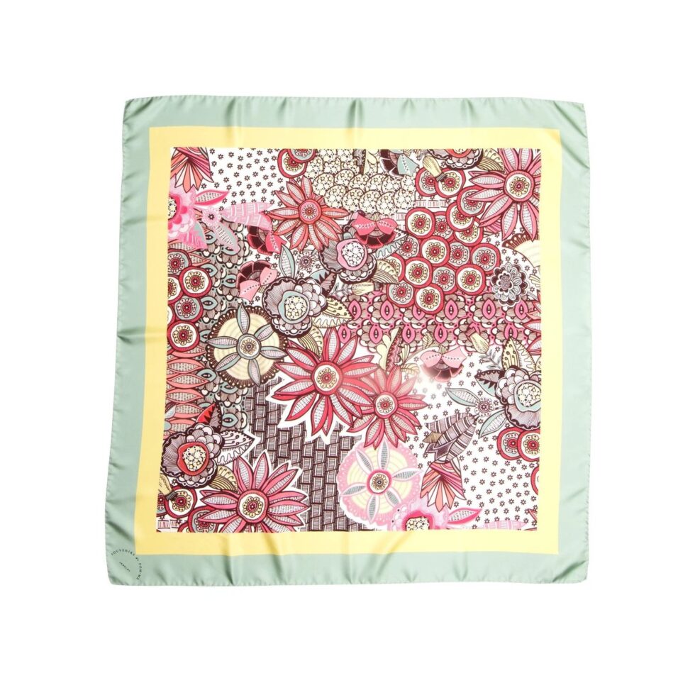 Twill flowers mint foulard - Souvenirs de Pomme