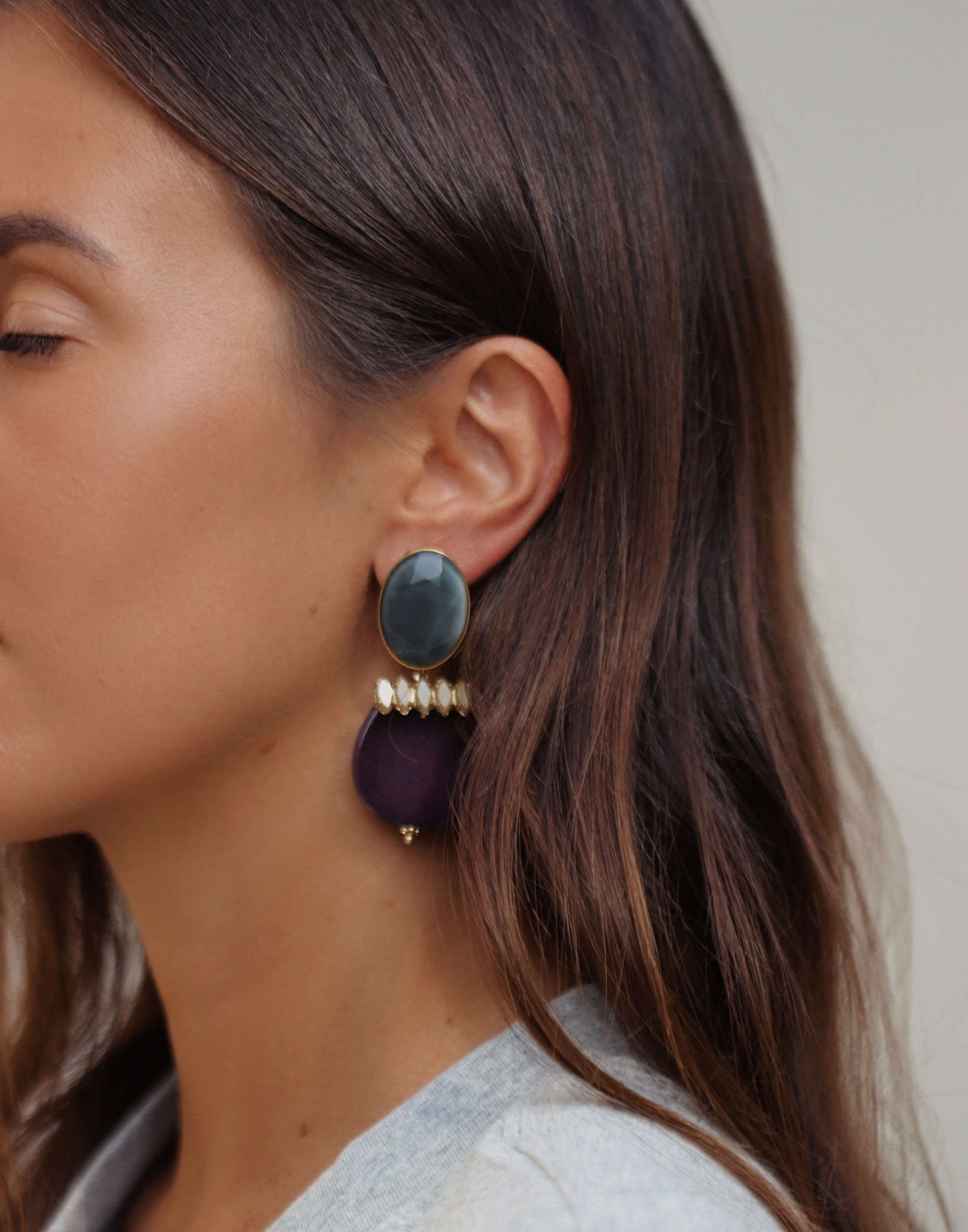 Navette statement navy blue earrings