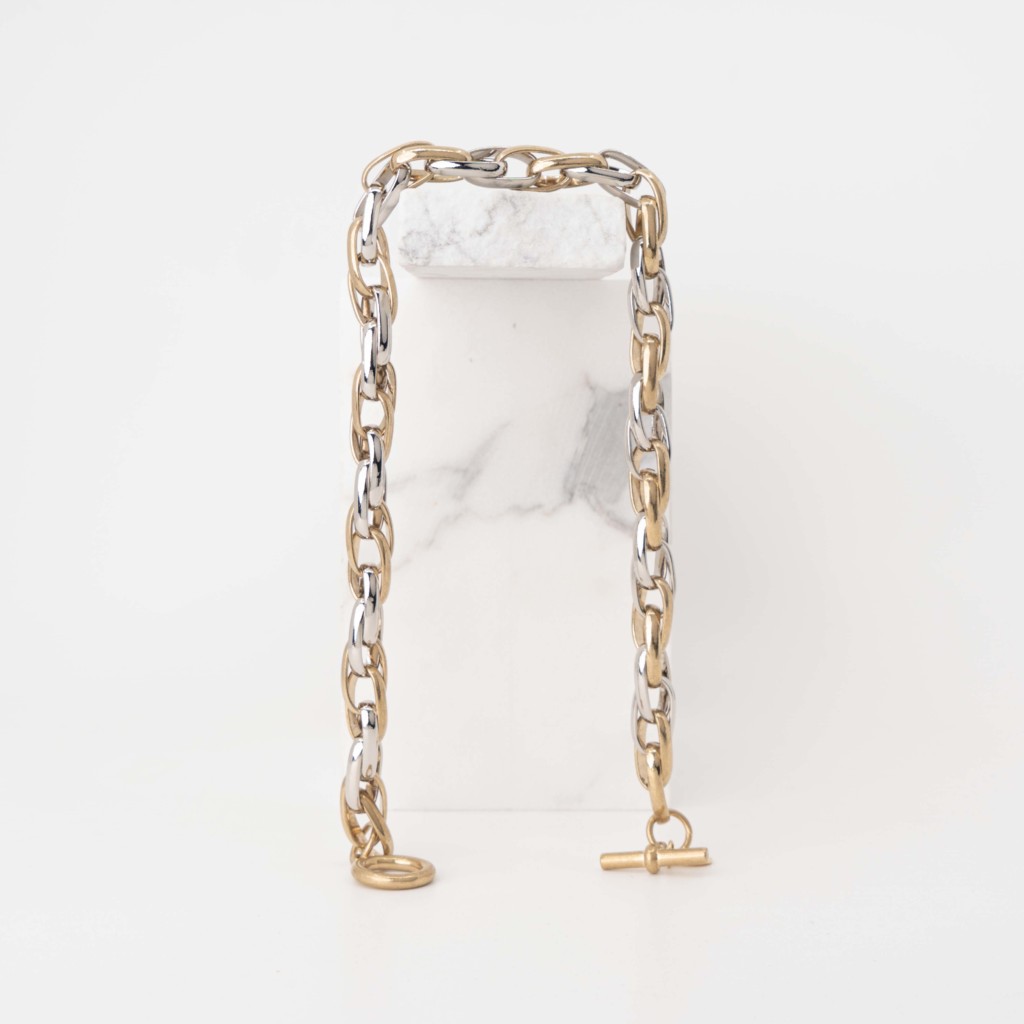 Cyan schakel bicolor ketting