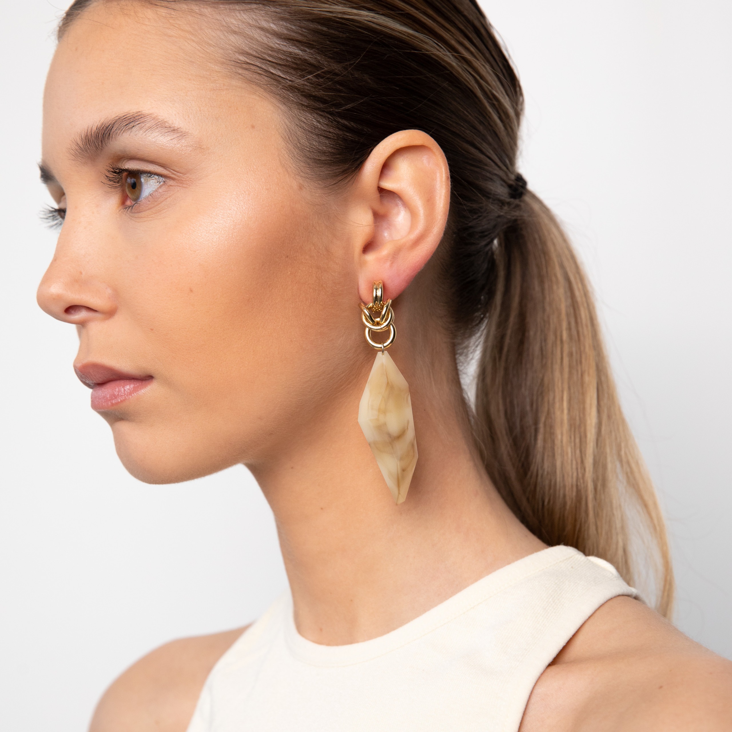 Vintage long beige stone earrings