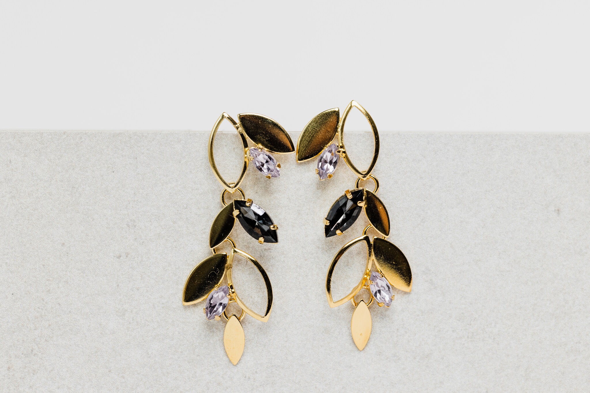 Eva long gold crystal earrings