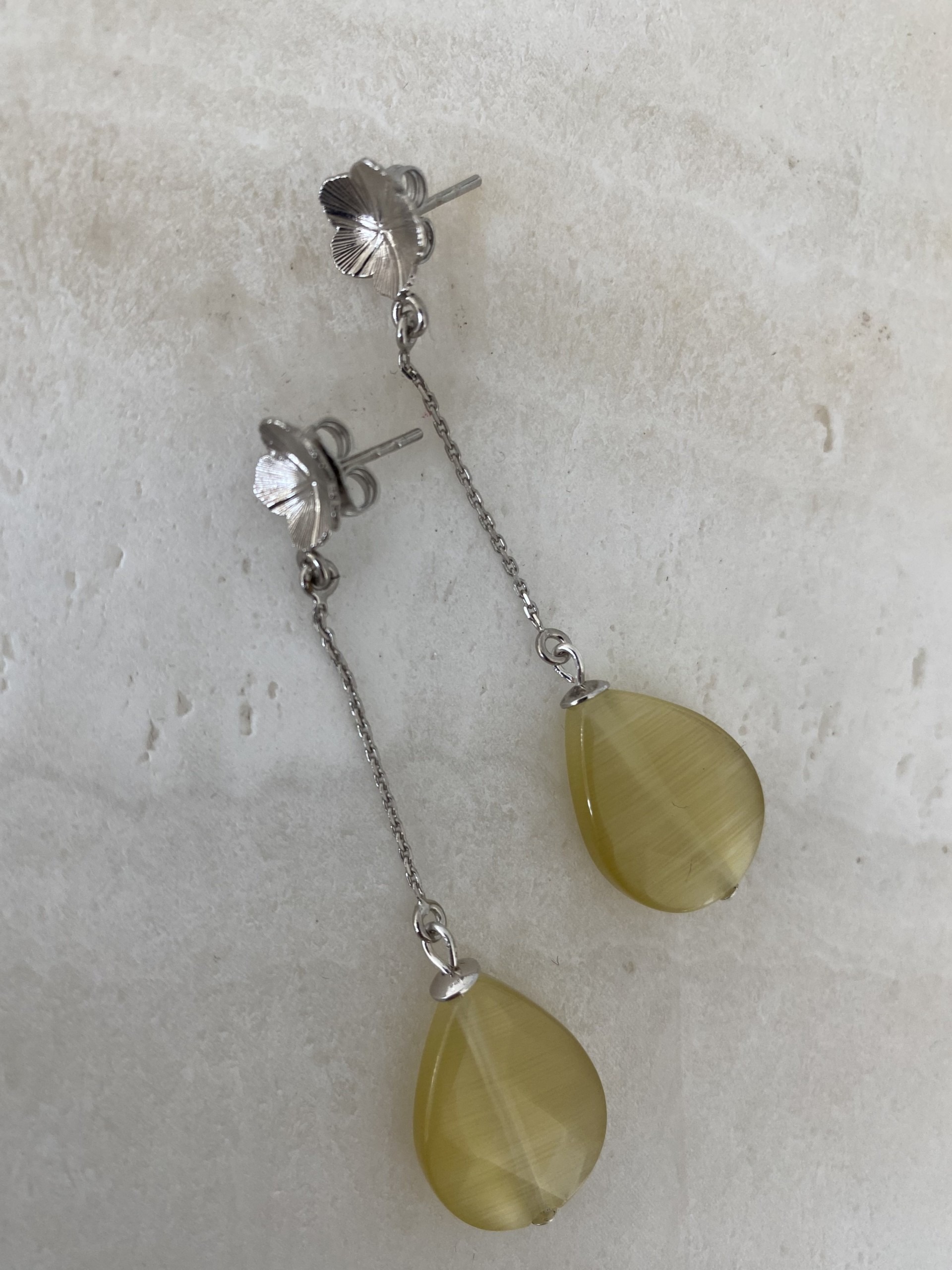 Petal silver long yellow earrings