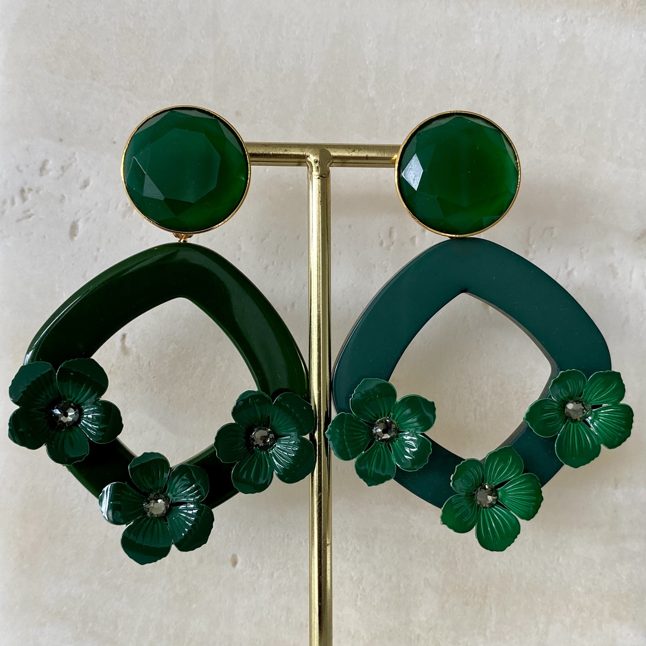 Flower square kaki earrings