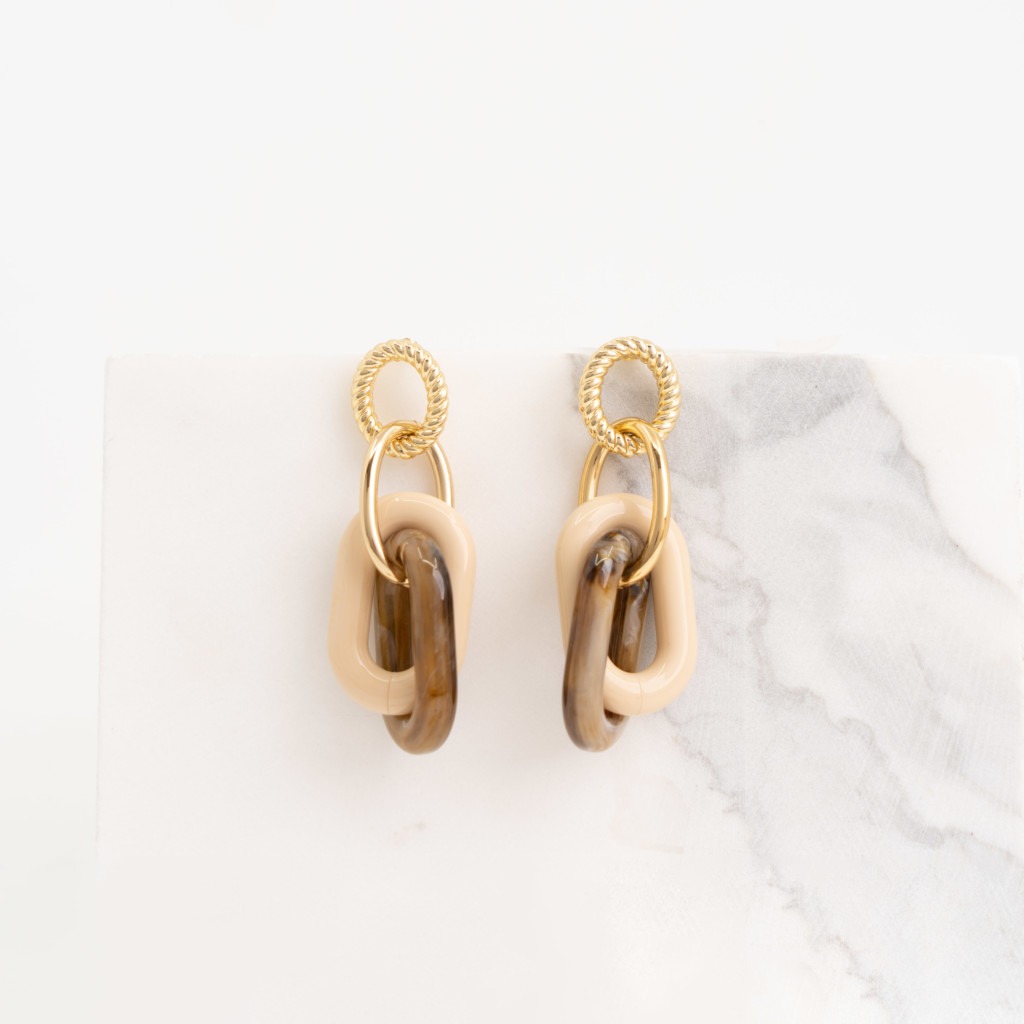 Cobalt beige mix oorbellen