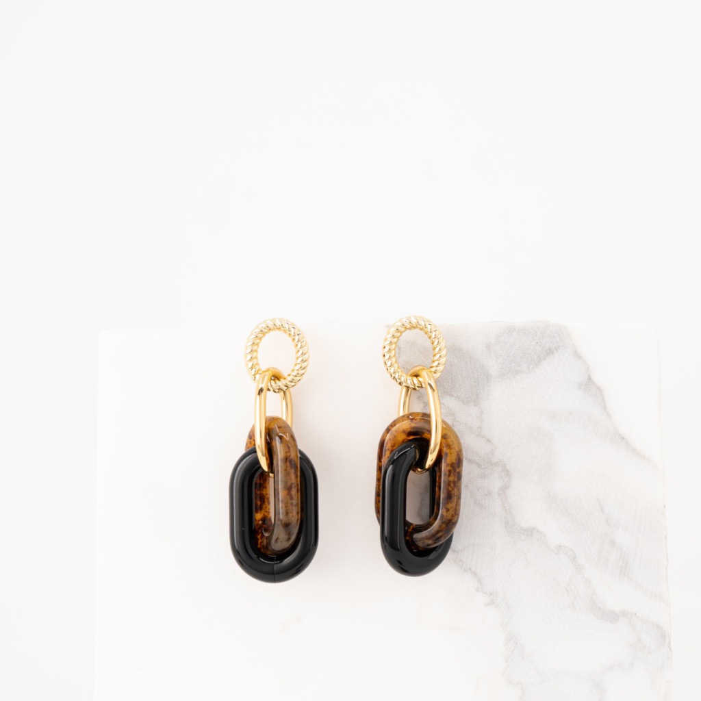 Cobalt tortoise mix oorbellen