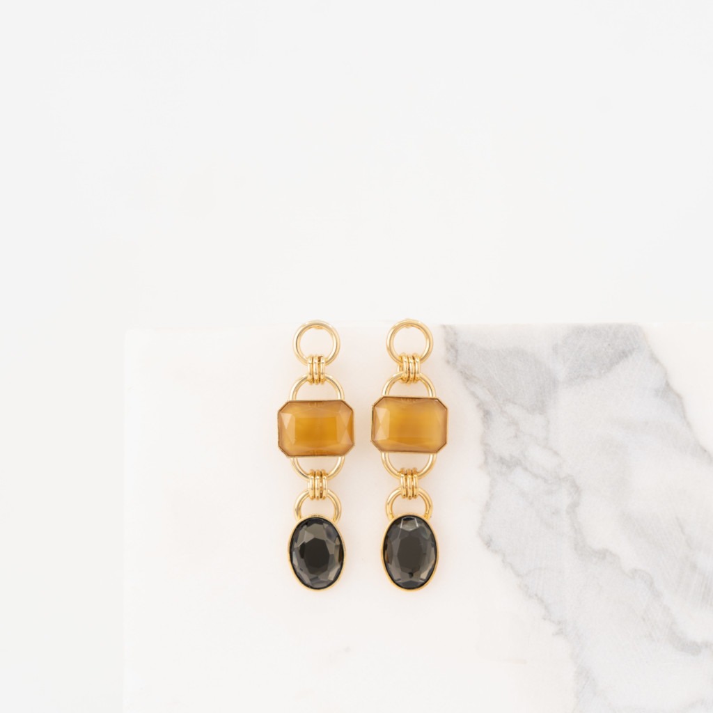 Tiffany long ocre/anthracite oorbellen