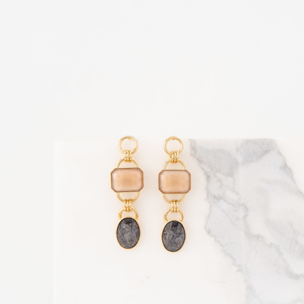 Tiffany long nude/blue oorbellen