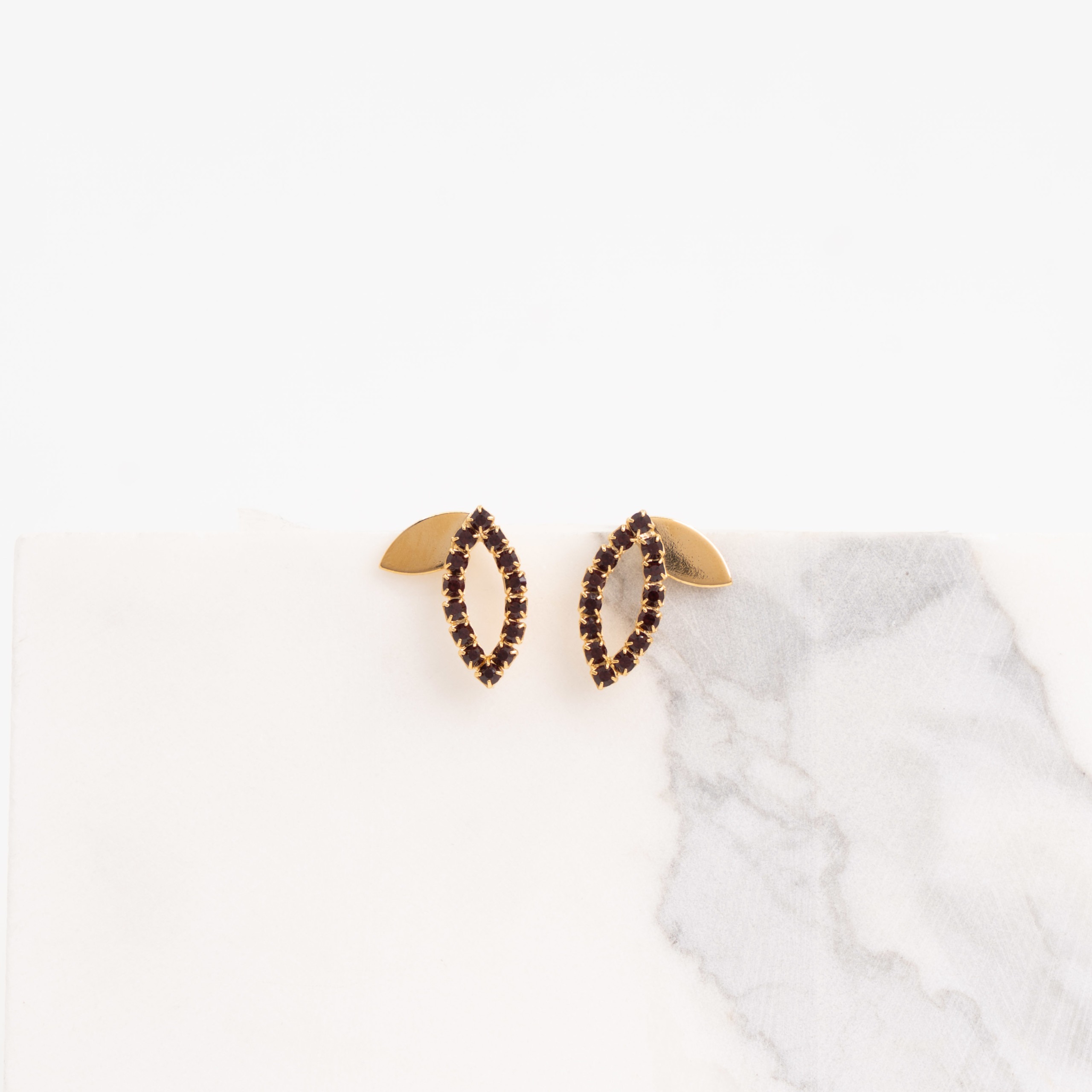Owl leaves strass bordeaux earrings