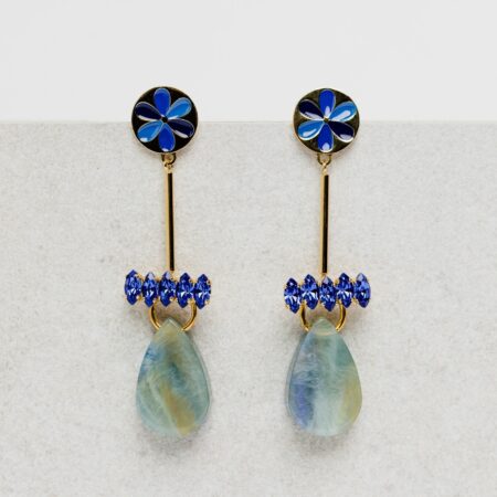 Flower blue long earrings
