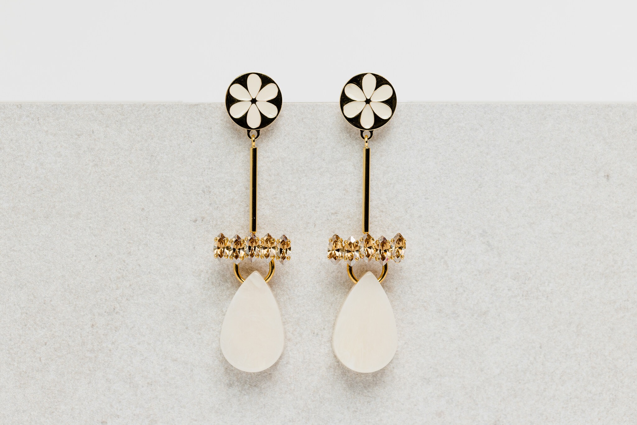 Flower white long earrings
