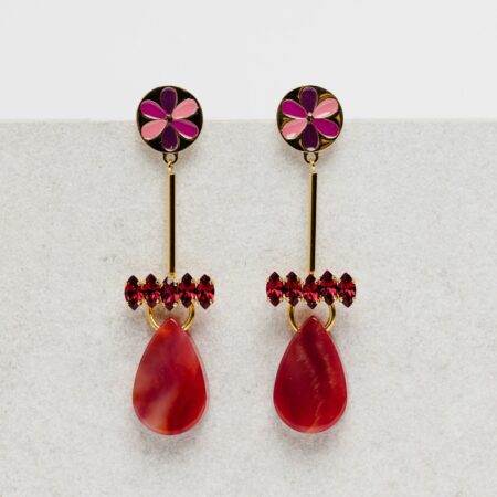 Flower red long earrings