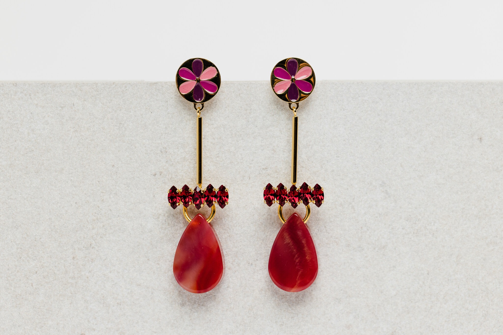 Flower red long earrings