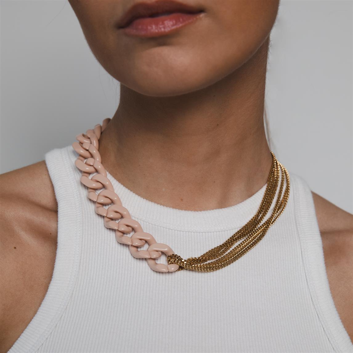Gourmet layered chain old rose necklace