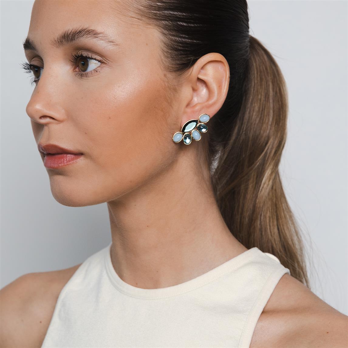 Navette eye studs blue mix earrings