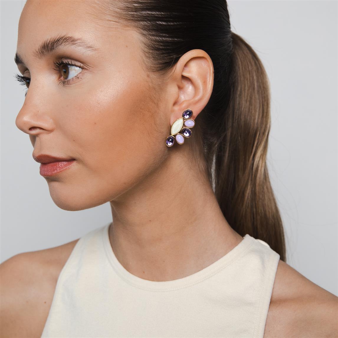 Navette eye studs lilac mix earrings