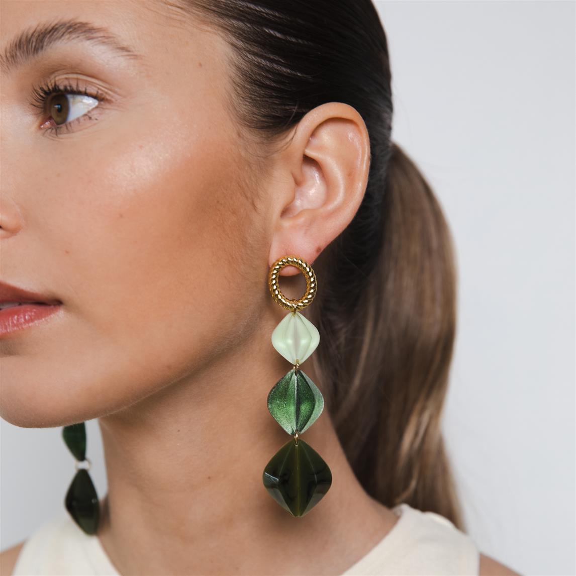 Ila green mix long earrings - PRE ORDER