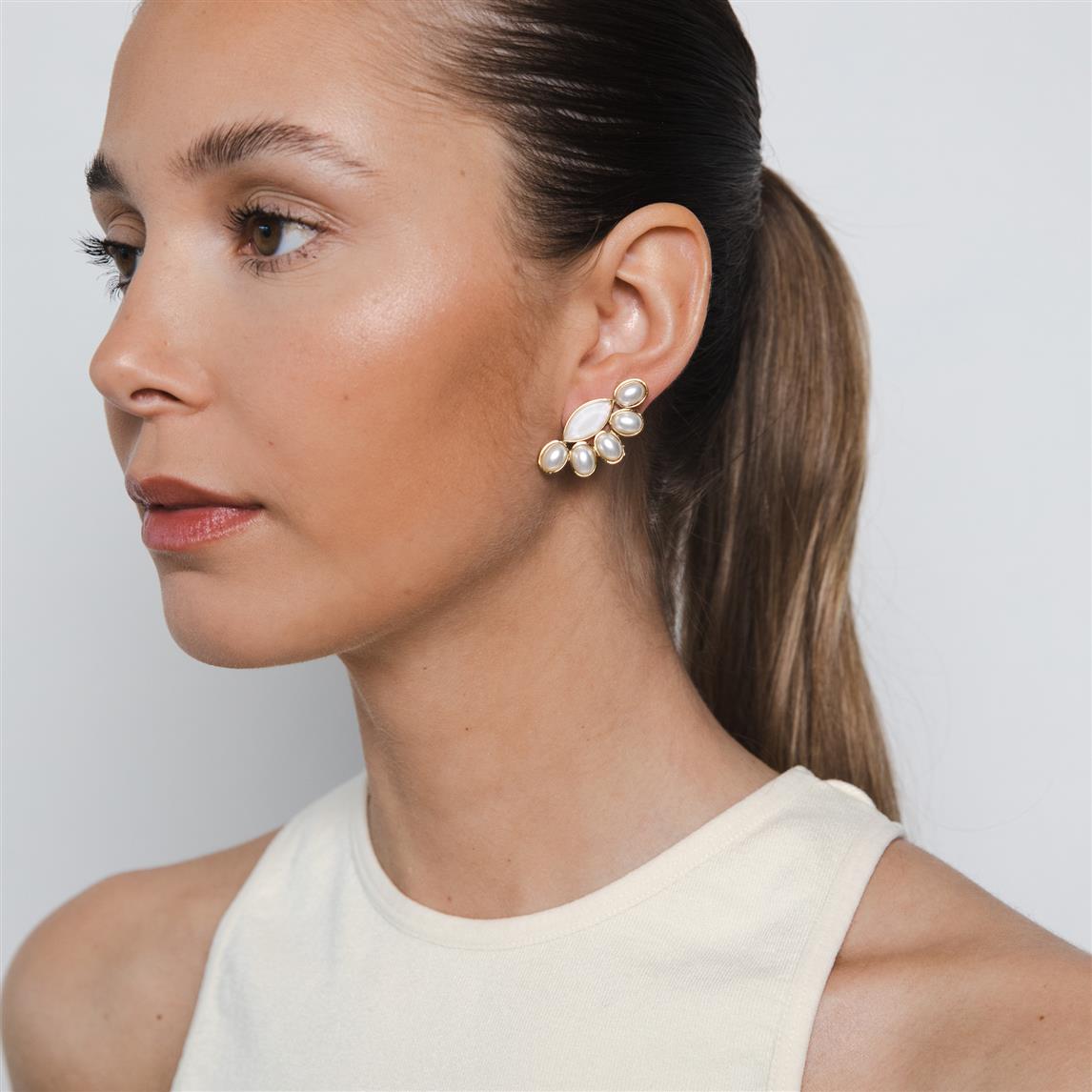 Navette eye studs pearls earrings