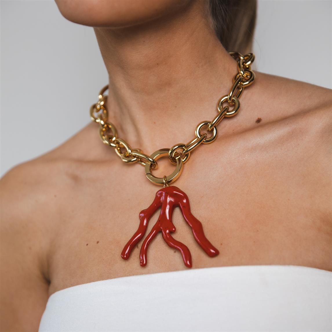 Lima medium red coral statement necklace