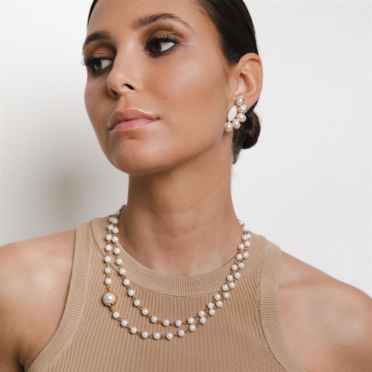 Navette eye studs pearls earrings