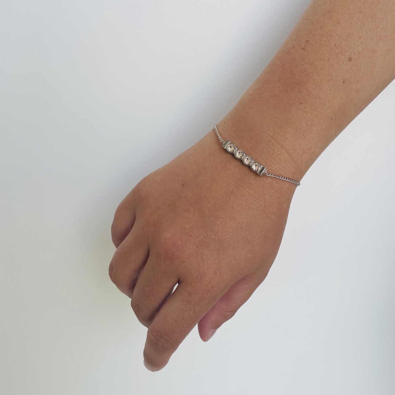 Silver bracelet soft pink stones