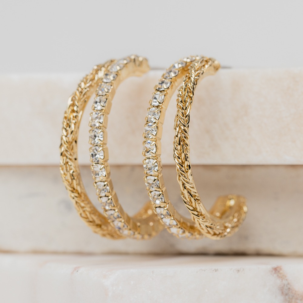 ELODIE white crystals double hoops