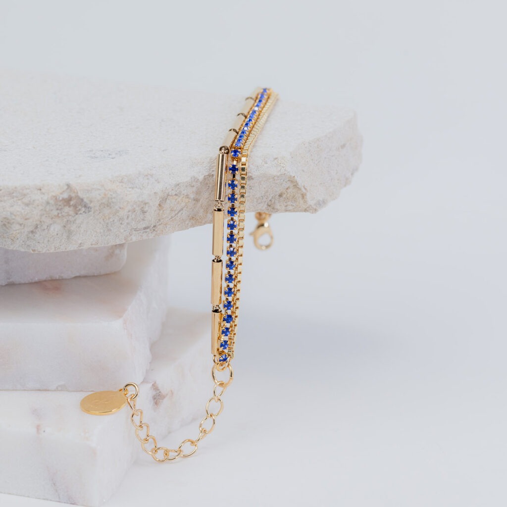 Tilly royal blue strass and tube chain bracelet