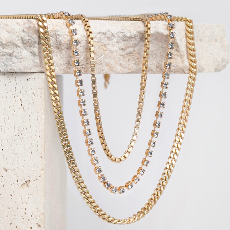 Tilly witte strass en chain trio ketting