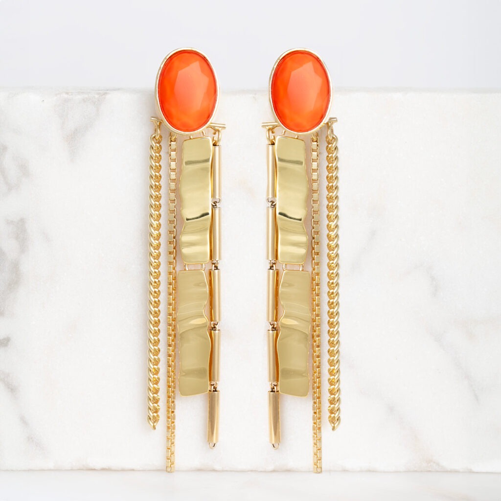 Indie koraal statement oorbellen