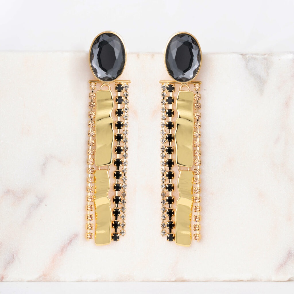 Indie anthracite strass statement oorbellen