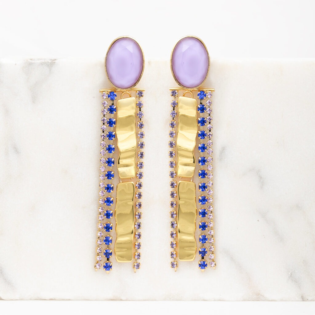 Indie lilac strass statement oorbellen