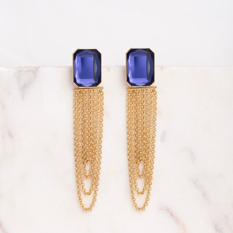 Capri royal blauwe lange oorbellen