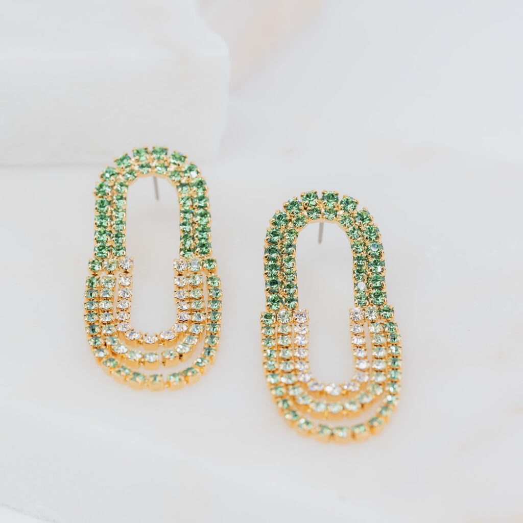 Lumi strass groene mix statement oorbellen