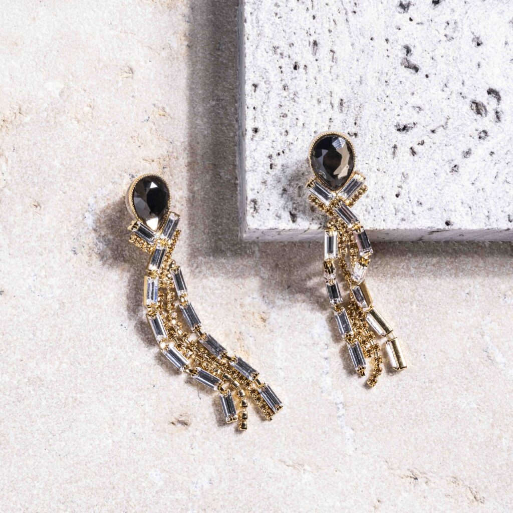 Isadora anthracite mix strass long earrings