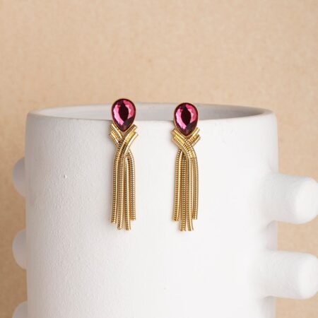 Isadora fuchsia short gold earrings