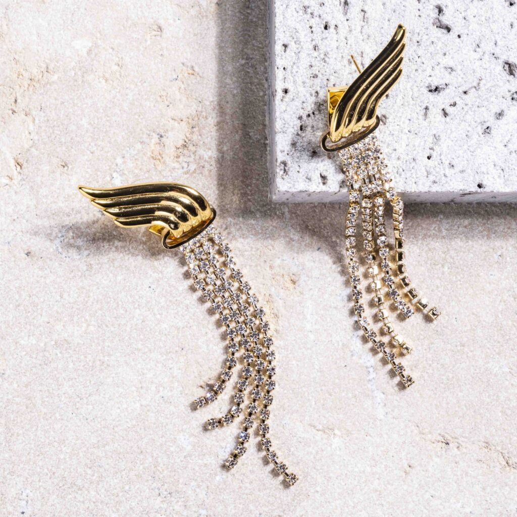 Gloria white crystal strass long earrings