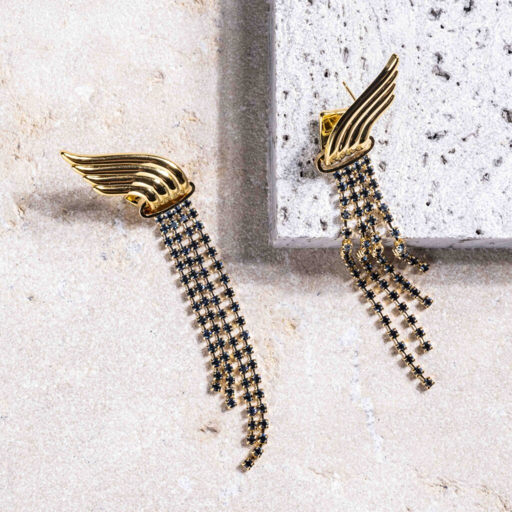 Gloria blauwe strass lange oorbellen