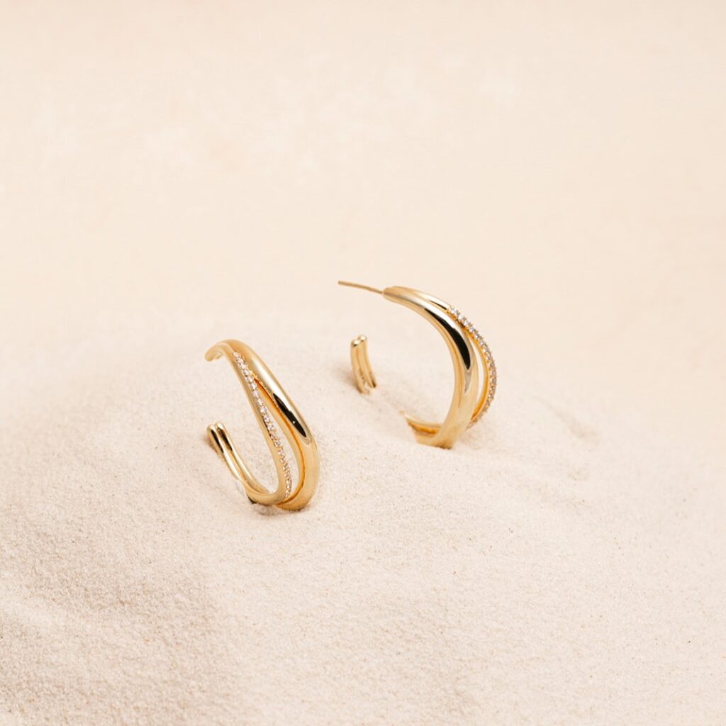 Camilla gold double hoops with strass