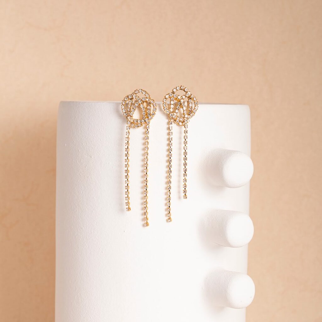 Amore white strass long earrings