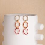 Noelle fuchsia/orange crystals strass 3 rings earrings
