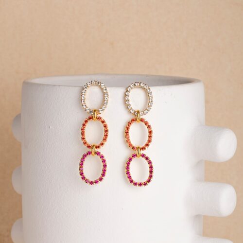 Noelle fuchsia/orange crystals strass 3 rings earrings