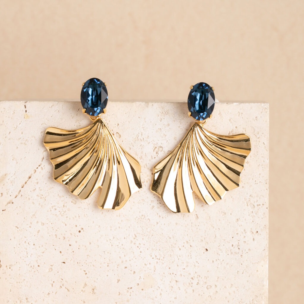 Ginkgo statement blue stone earrings