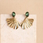 Ginkgo statement groene steen oorbellen