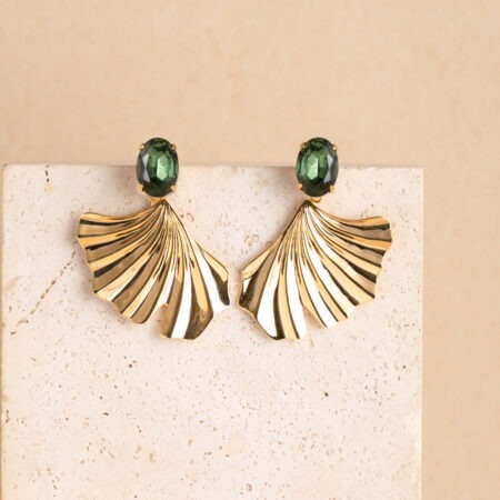 Ginkgo statement green stone earrings