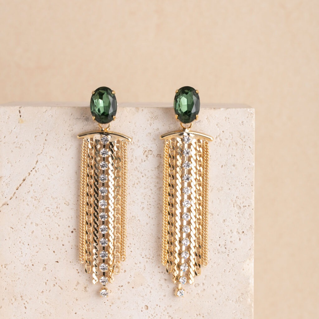 Isla green stone long earrings
