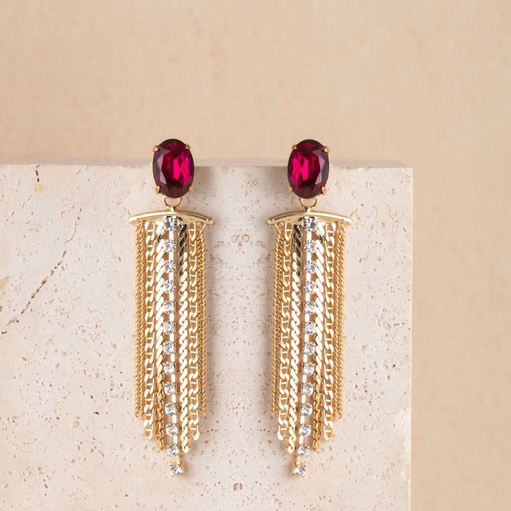 Isla fuchsia stone long earrings
